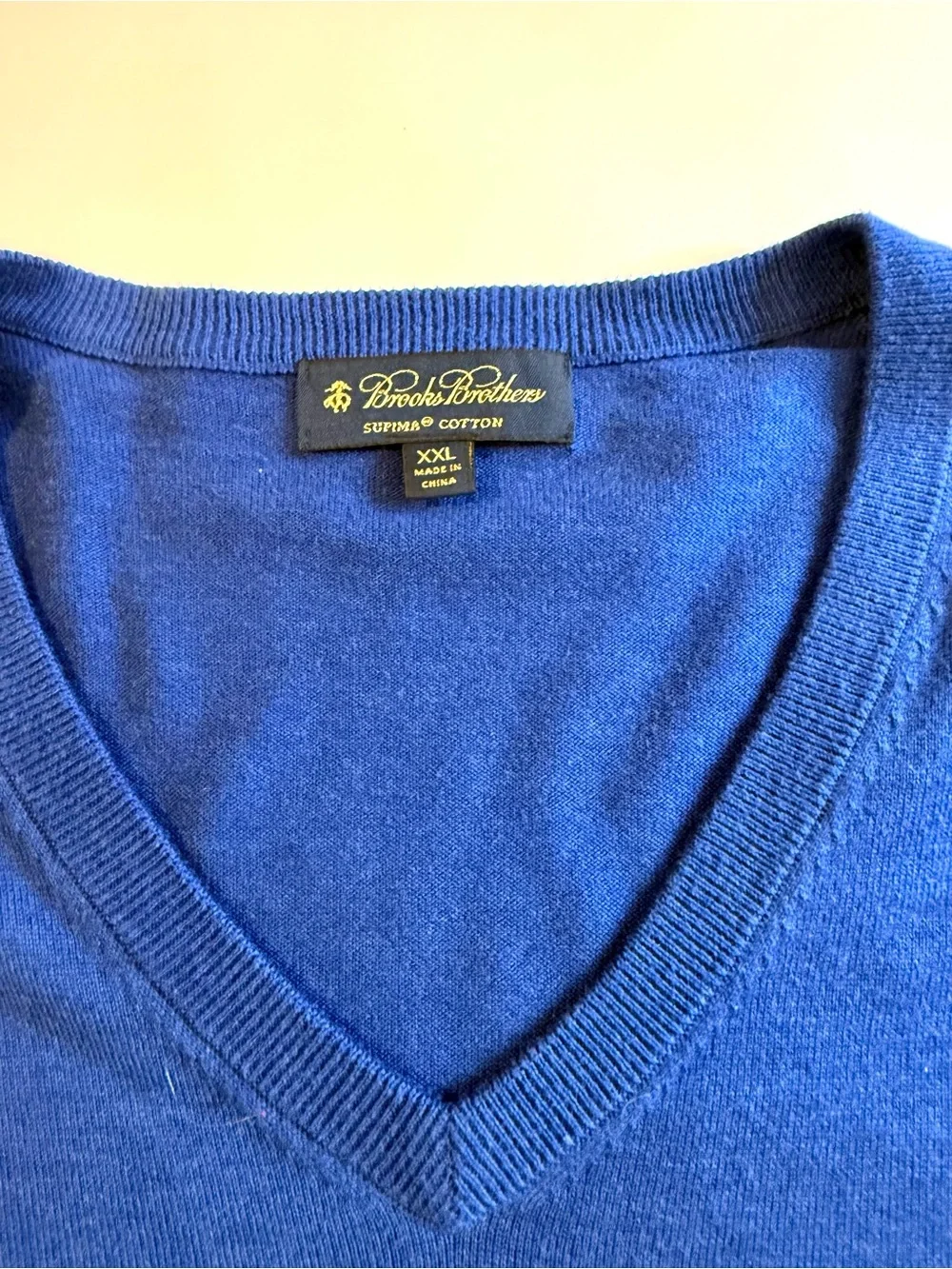 Brooks Brothers Sweater Mens XXL Supima Cotton V-Neck Pullover Knit Classic Blue